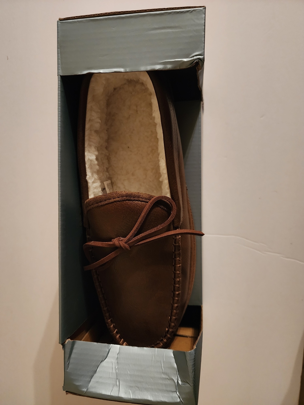 Men's Brown Suede Moccasin Slippers with Shearling Lining